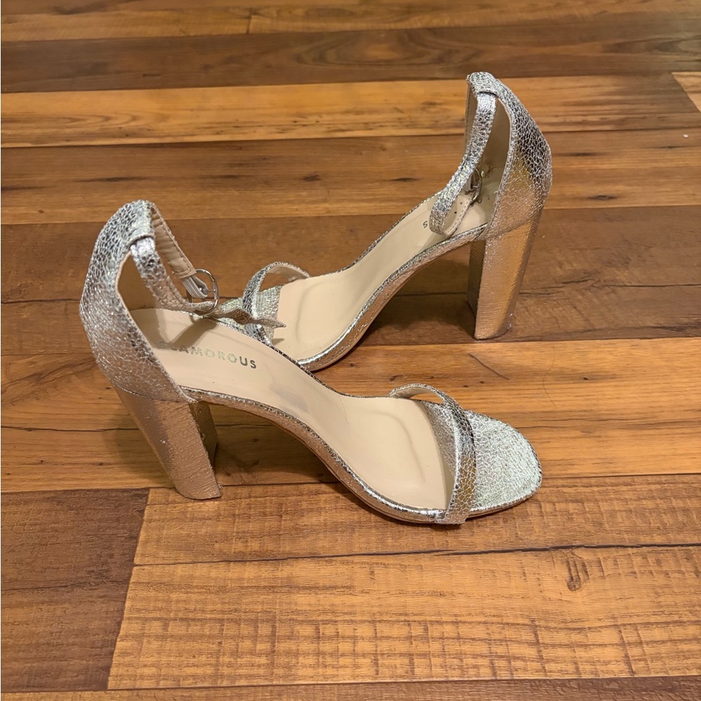 Glamorous Metallic Silver Block Heels